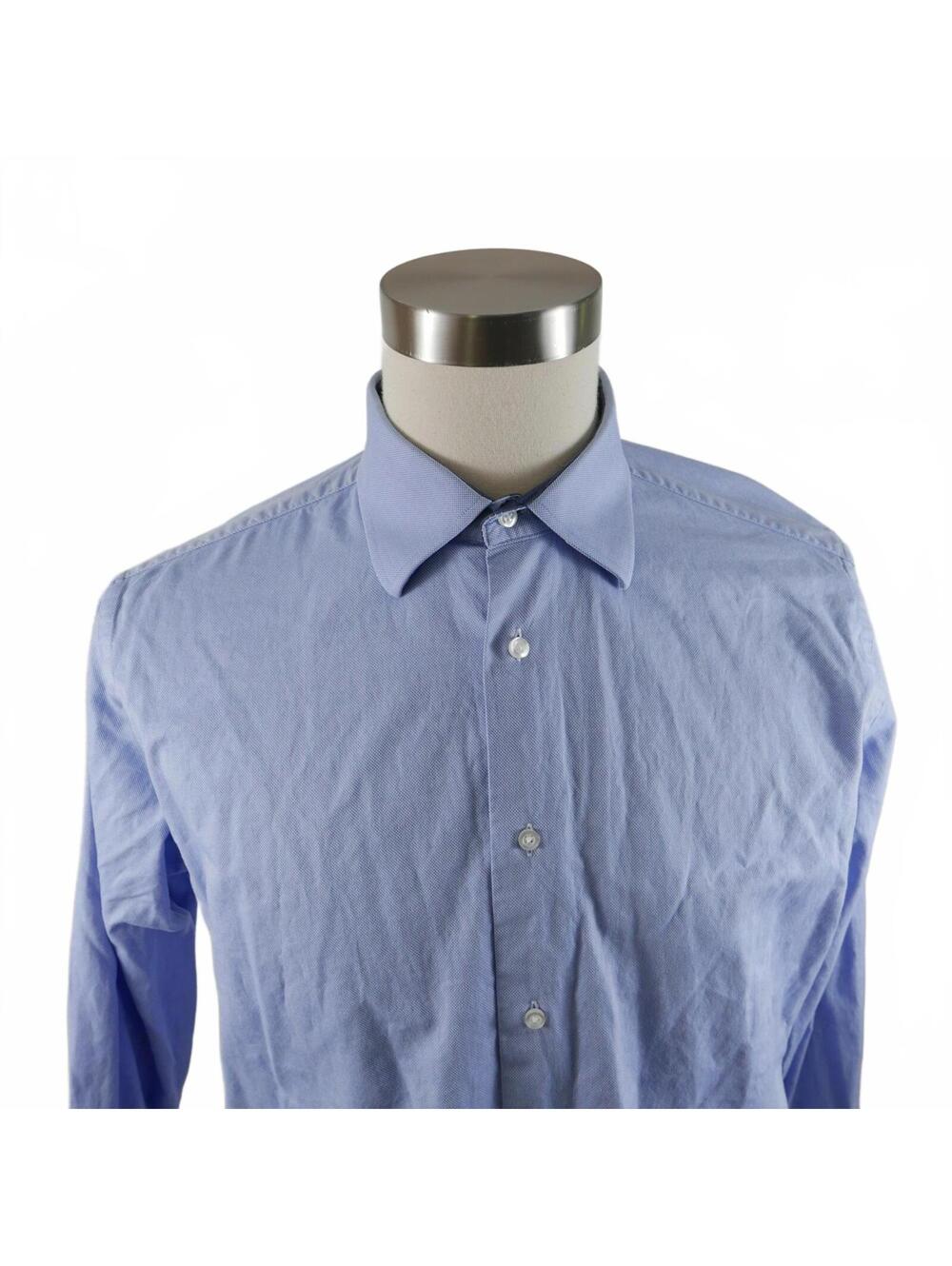 Lorenzo Uomo Mens Cotton Trim Fit Button Up Blue Shirt 16.5